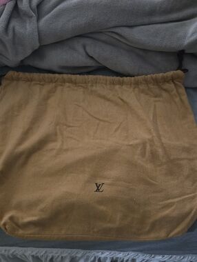 Louis Vuitton Tan Drawstring Dust Bag with Black LV Embroidery
